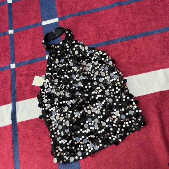 Ramy Brook Bri halter black sequins high neck top Festive Holiday blouse - Picture 1 of 4